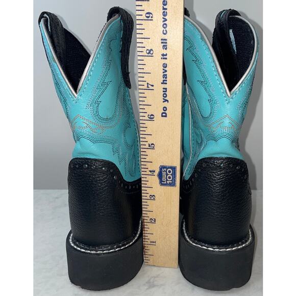JUSTIN GYPSY L9905 Gemma Short Western Cowgirl Boots Size 6.5B Black & Turquoise - Picture 4 of 15